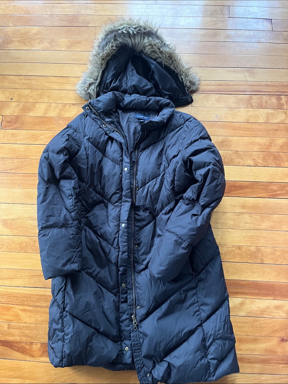 Lands End Fur Hooded Puffer Coat